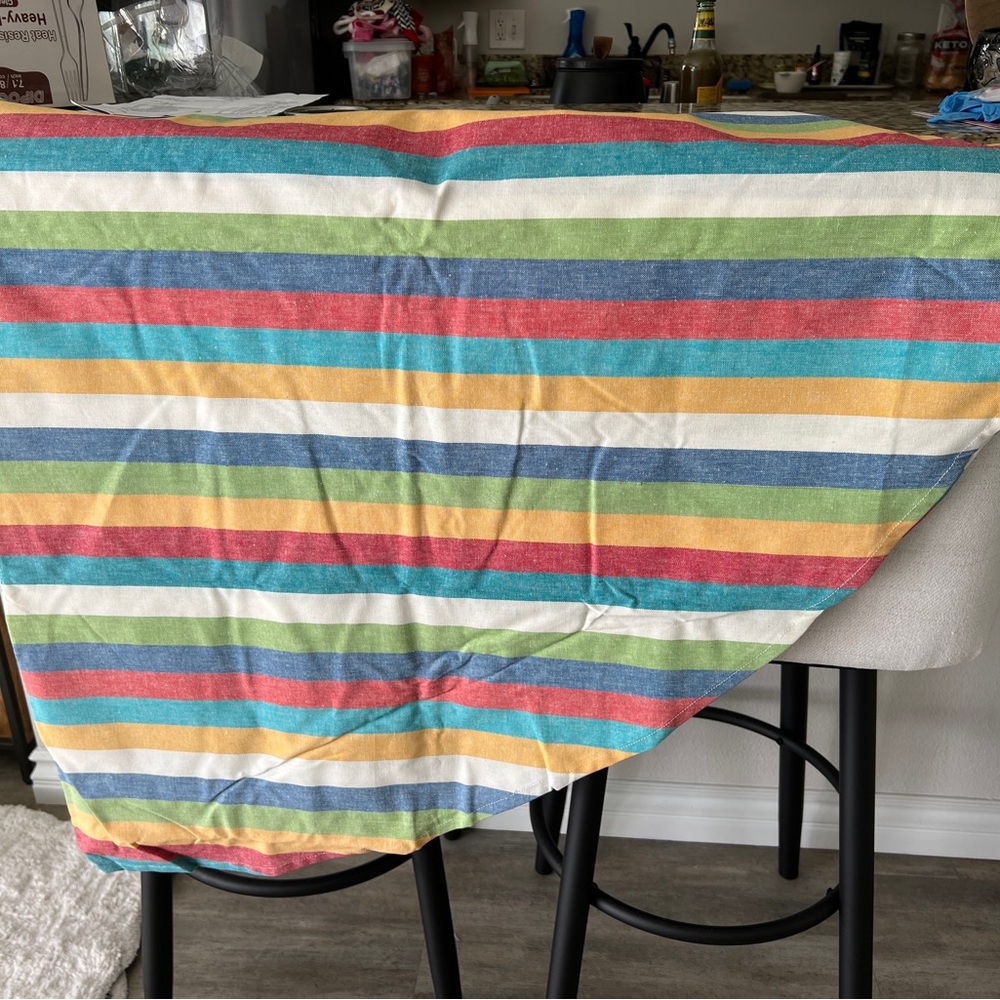 Williams Sonoma Multicolor Striped Fabric 70" round tablecloth NWOT